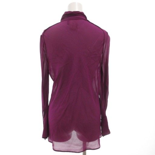 Fendi Sheer Silk Shirt Blouse 40 Long Sleeve Neck Ribbon Logo Gold Button