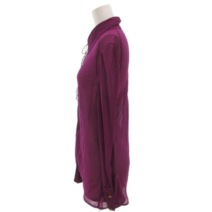 Fendi Sheer Silk Shirt Blouse 40 Long Sleeve Neck Ribbon Logo Gold Button