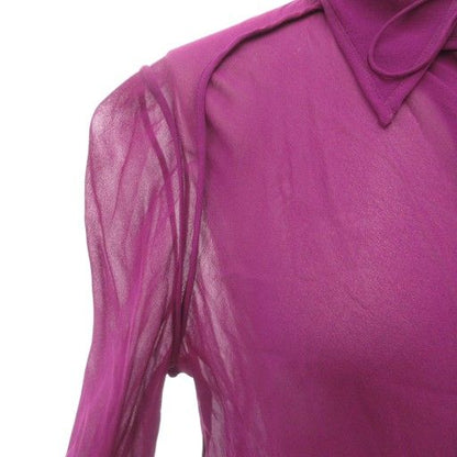 Fendi Sheer Silk Shirt Blouse 40 Long Sleeve Neck Ribbon Logo Gold Button