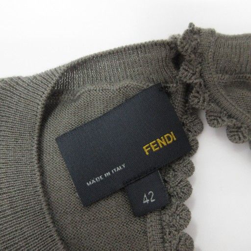 Fendi Knit Cut And Sewn Logo Plate Wool Short Sleeves 42 Approx M Gray Ibo84