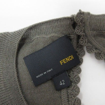 Fendi Knit Cut And Sewn Logo Plate Wool Short Sleeves 42 Approx M Gray Ibo84