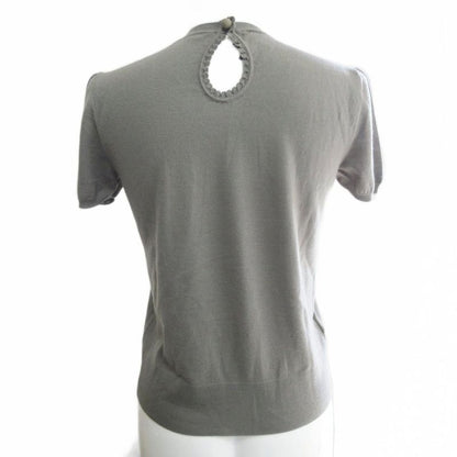 Fendi Knit Cut And Sewn Logo Plate Wool Short Sleeves 42 Approx M Gray Ibo84