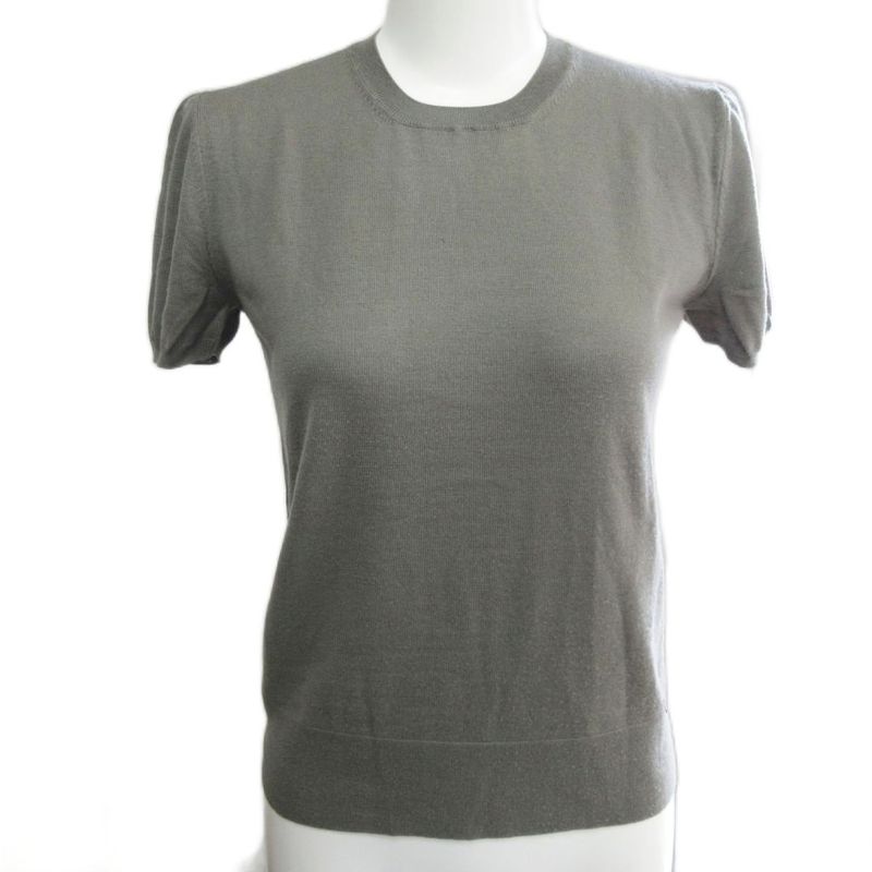 Fendi Knit Cut And Sewn Logo Plate Wool Short Sleeves 42 Approx M Gray Ibo84