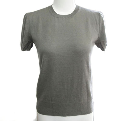Fendi Knit Cut And Sewn Logo Plate Wool Short Sleeves 42 Approx M Gray Ibo84