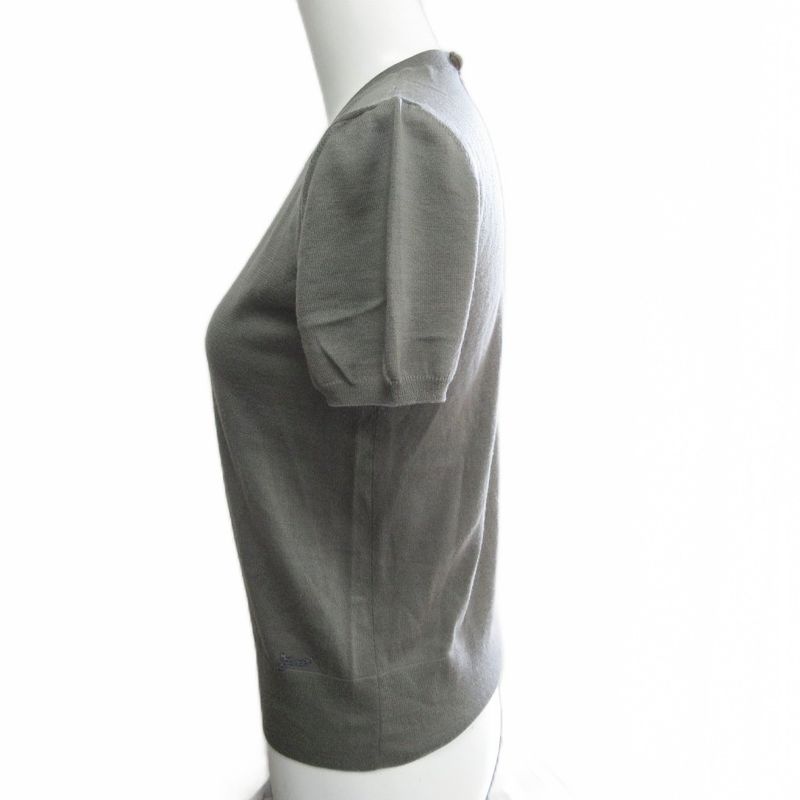 Fendi Knit Cut And Sewn Logo Plate Wool Short Sleeves 42 Approx M Gray Ibo84