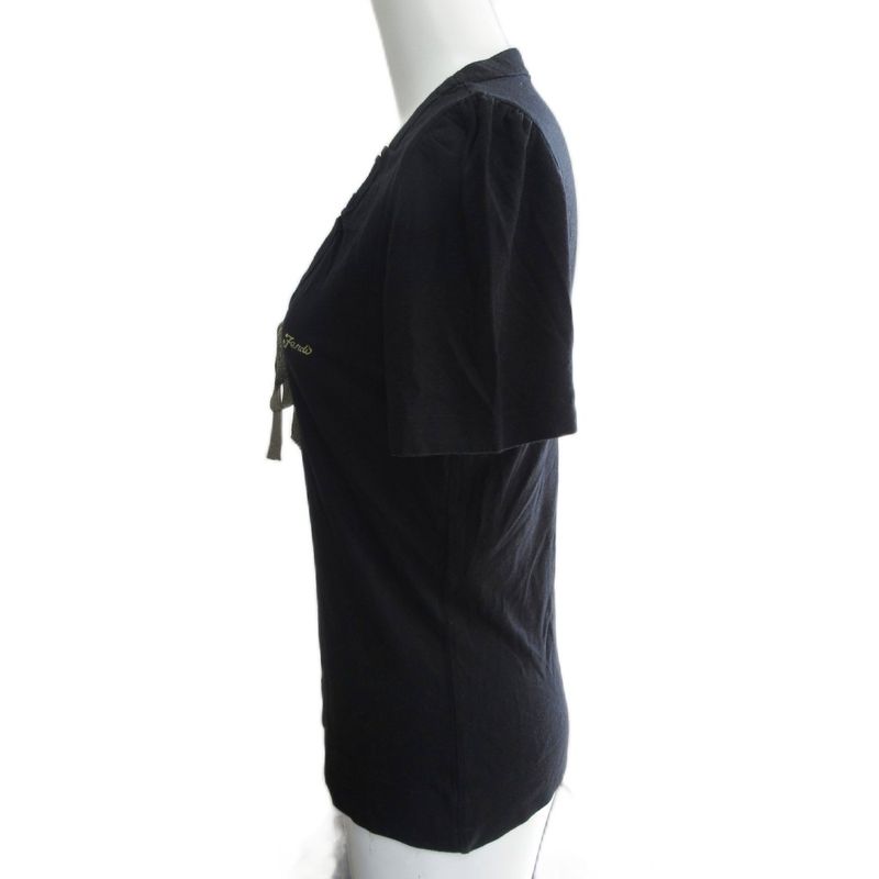 Fendi Cut And Sewn Written Logo Embroidered Ribbon Lamé Glitter Short Sleeves