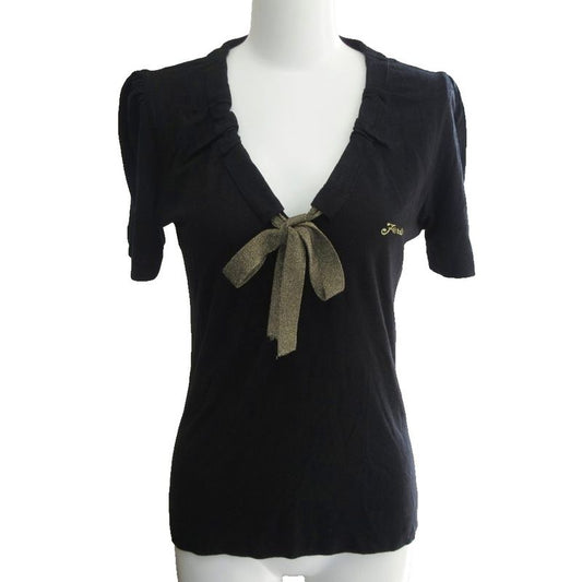 Fendi Cut And Sewn Written Logo Embroidered Ribbon Lamé Glitter Short Sleeves