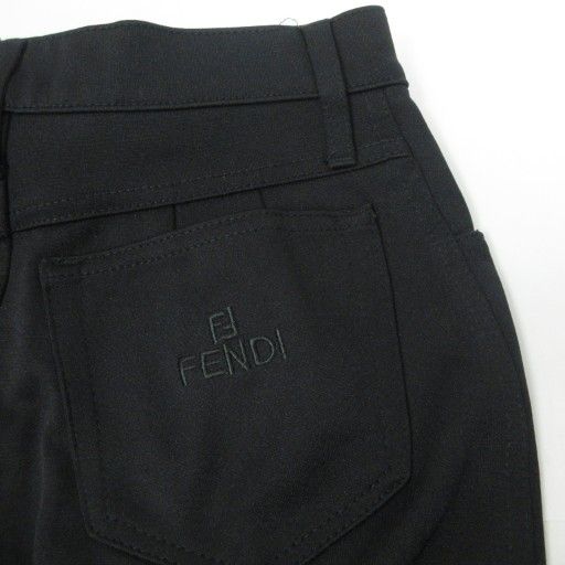 Fendi Jeans Nylon Skinny Pants Stretch Logo Button 27 Black Ibo84