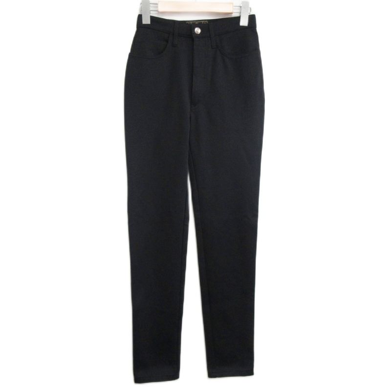 Fendi Jeans Nylon Skinny Pants Stretch Logo Button 27 Black Ibo84