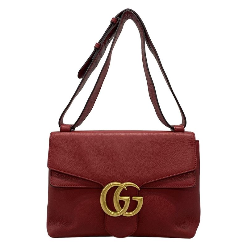 Gucci Shoulder Bag GG Marmont 401173 Red Leather