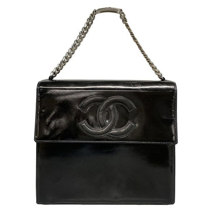 Chanel Handbag - Black Coco Mark Chain Handle Silver Hardware Leather