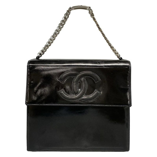 Chanel Handbag - Black Coco Mark Chain Handle Silver Hardware Leather