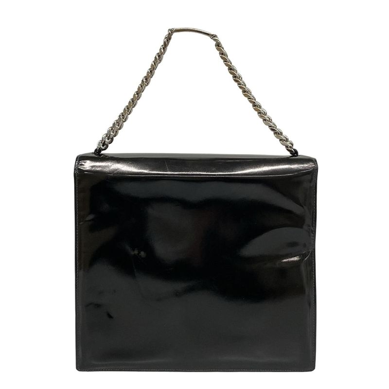 Chanel Handbag - Black Coco Mark Chain Handle Silver Hardware Leather