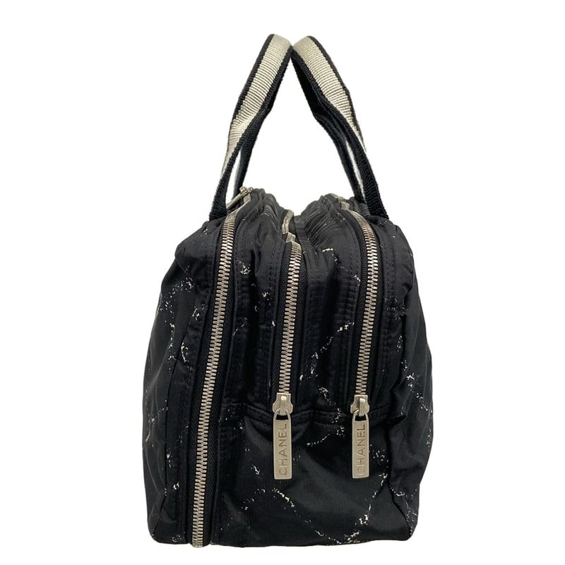 Chanel Handbag Old Travel Line Black And White Silver Hardware