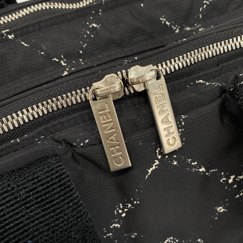 Chanel Handbag Old Travel Line Black And White Silver Hardware