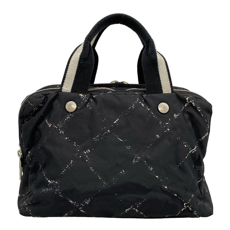Chanel Handbag Old Travel Line Black And White Silver Hardware