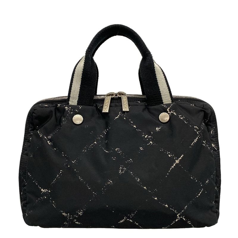 Chanel Handbag Old Travel Line Black And White Silver Hardware