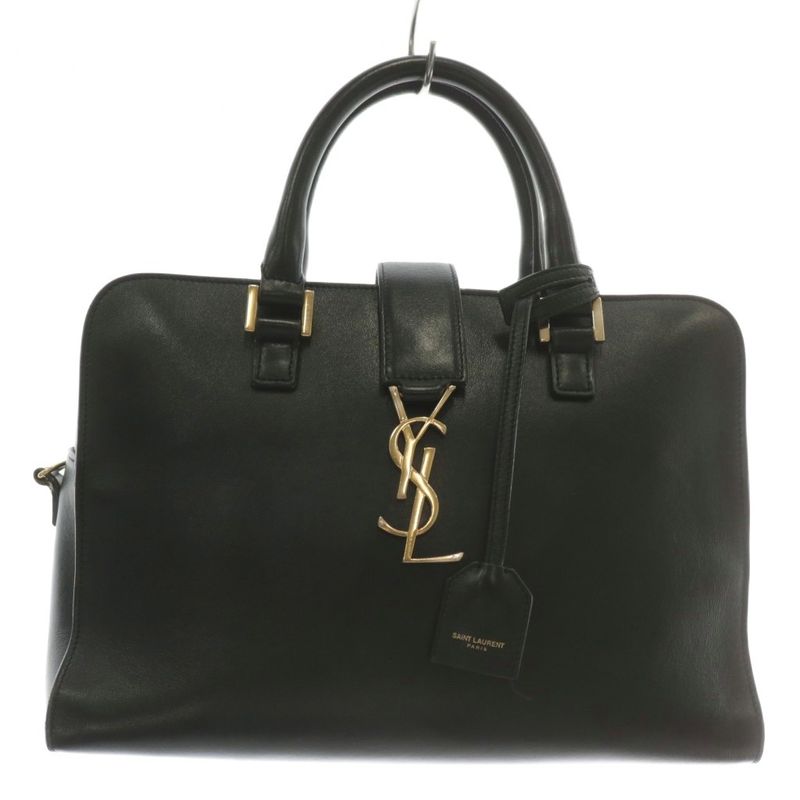 Saint Laurent Paris Baby Cabas Handbag Shoulder 2WAY Leather YSL Logo Gold