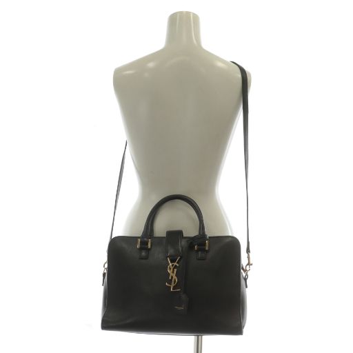 Saint Laurent Paris Baby Cabas Handbag Shoulder 2WAY Leather YSL Logo Gold