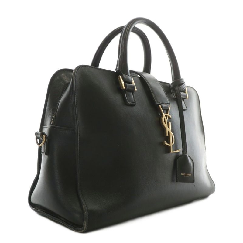 Saint Laurent Paris Baby Cabas Handbag Shoulder 2WAY Leather YSL Logo Gold