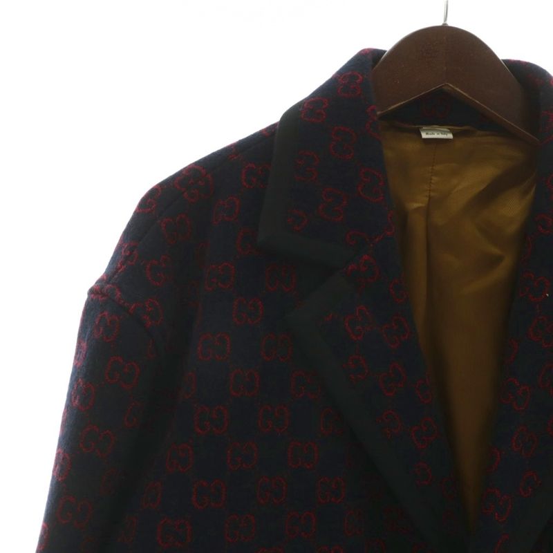 Gucci 20SS GG Jacquard Chester Coat Tailored Jacket Outerwear Wool Mid Backless