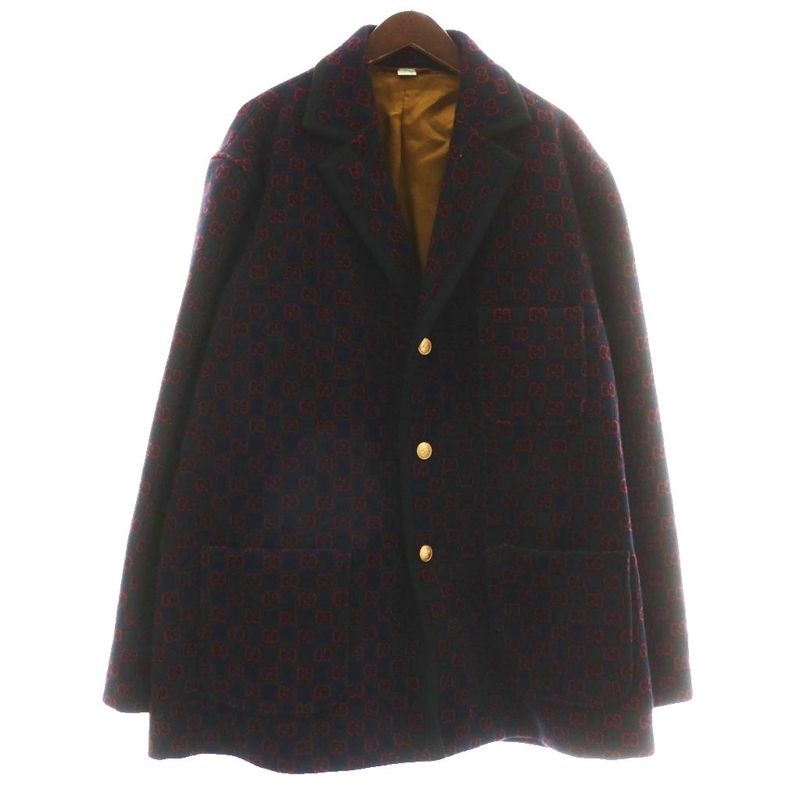 Gucci 20SS GG Jacquard Chester Coat Tailored Jacket Outerwear Wool Mid Backless
