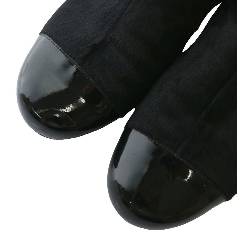 Chanel Long Boots Halaco Enamel Round Toe Side Zip Coco Mark 36 23cm (9.06in)