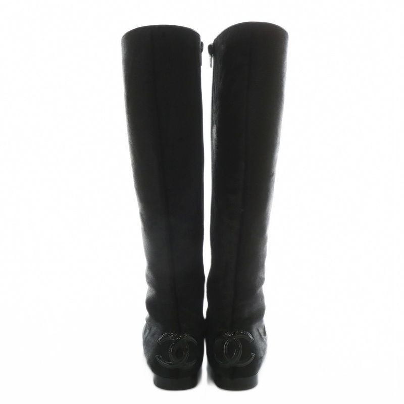 Chanel Long Boots Halaco Enamel Round Toe Side Zip Coco Mark 36 23cm (9.06in)