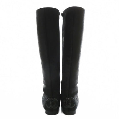 Chanel Long Boots Halaco Enamel Round Toe Side Zip Coco Mark 36 23cm (9.06in)