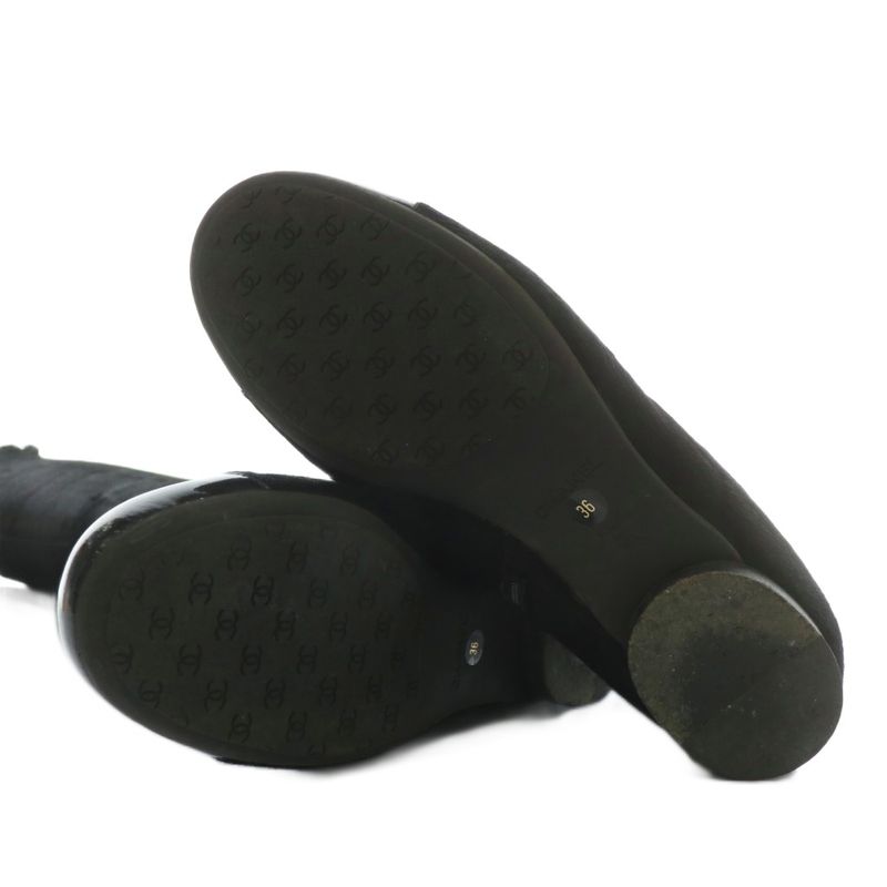 Chanel Long Boots Halaco Enamel Round Toe Side Zip Coco Mark 36 23cm (9.06in)