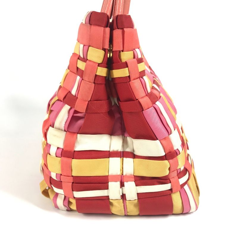 Prada Handbag Triangle Logo Triangle Logo Plate Nylon Pink