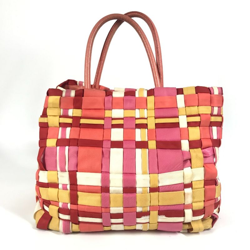 Prada Handbag Triangle Logo Triangle Logo Plate Nylon Pink