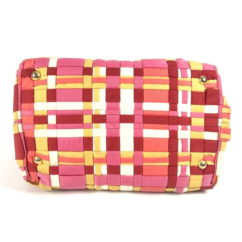 Prada Handbag Triangle Logo Triangle Logo Plate Nylon Pink