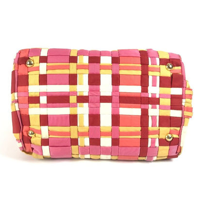 Prada Handbag Triangle Logo Triangle Logo Plate Nylon Pink