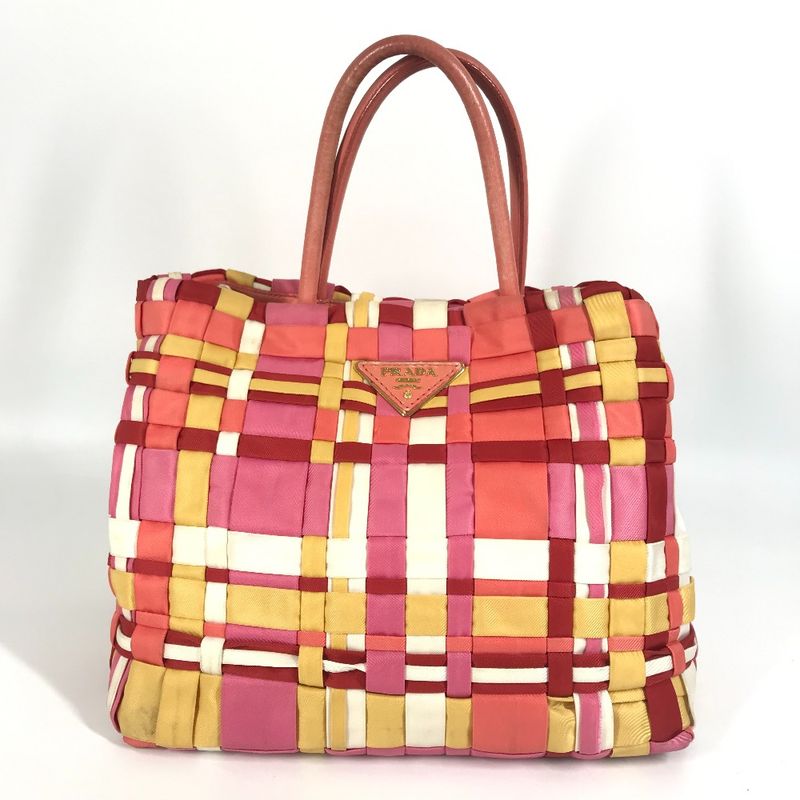 Prada Handbag Triangle Logo Triangle Logo Plate Nylon Pink