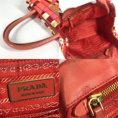Prada Handbag Triangle Logo Triangle Logo Plate Nylon Pink