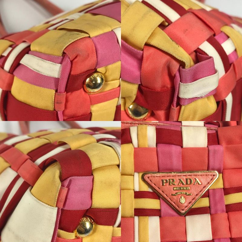 Prada Handbag Triangle Logo Triangle Logo Plate Nylon Pink