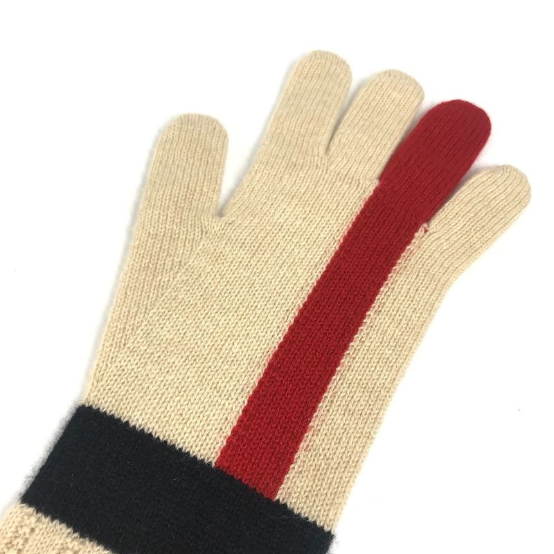 Hermes Gloves Striped Long Gloves Cashmere Beige