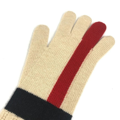 Hermes Gloves Striped Long Gloves Cashmere Beige