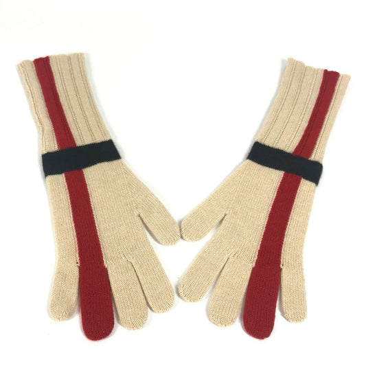 Hermes Gloves Striped Long Gloves Cashmere Beige