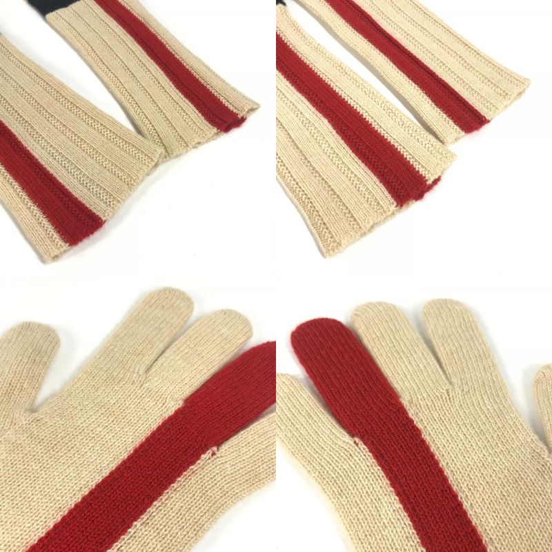 Hermes Gloves Striped Long Gloves Cashmere Beige