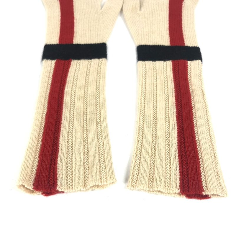 Hermes Gloves Striped Long Gloves Cashmere Beige