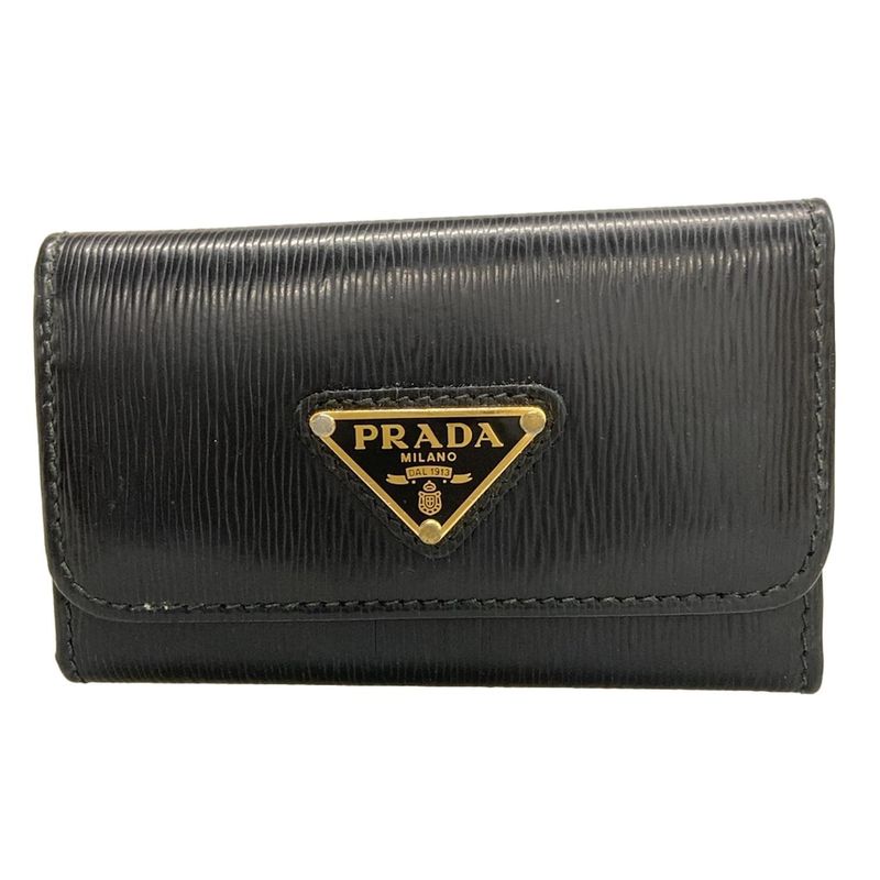 Prada Key Case - Black Shape Stamped Leather
