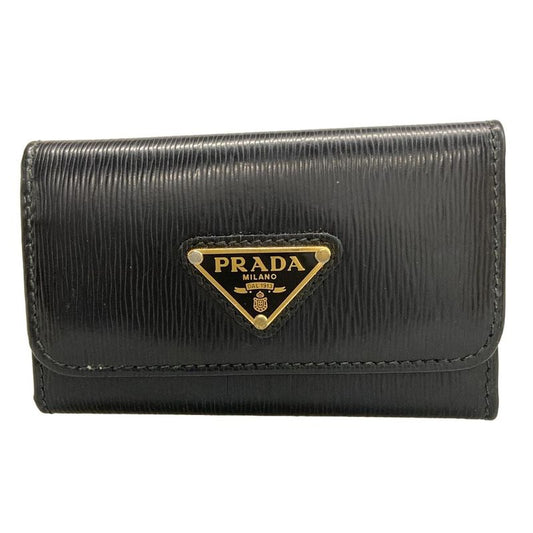 Prada Key Case - Black Shape Stamped Leather
