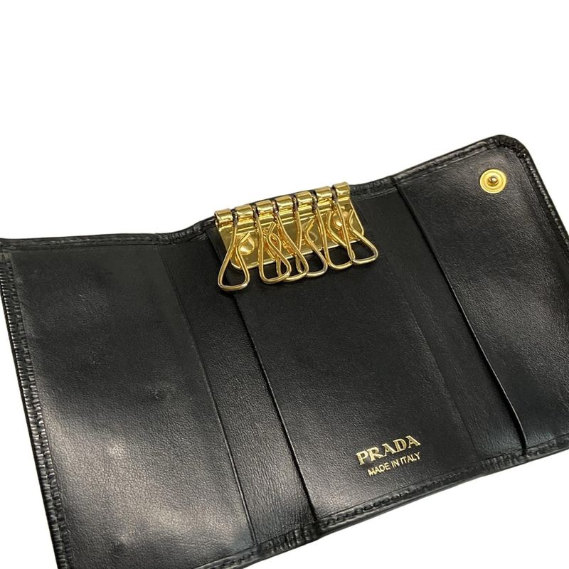 Prada Key Case - Black Shape Stamped Leather