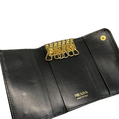 Prada Key Case - Black Shape Stamped Leather