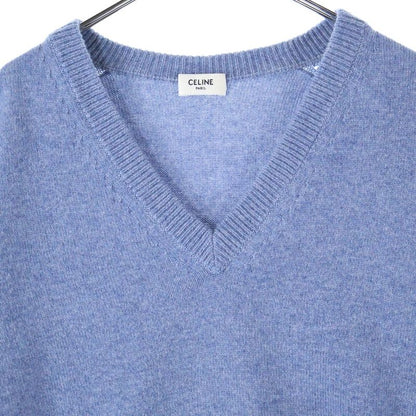 Celine V-neck Cashmere Knit Sweater Blue 3zd6207