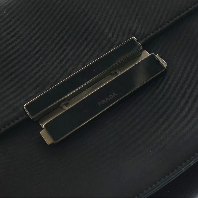 Prada Tessuto Shoulder Bag Shoulder Pochette Black Nylon Silver Hardware