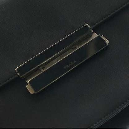 Prada Tessuto Shoulder Bag Shoulder Pochette Black Nylon Silver Hardware