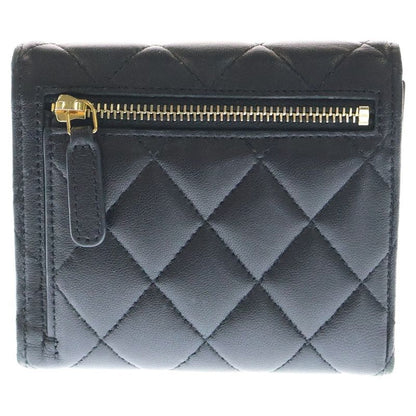 Chanel Matelasse Fold Wallet Black Lambskin Compact Wallet Gold Hardware